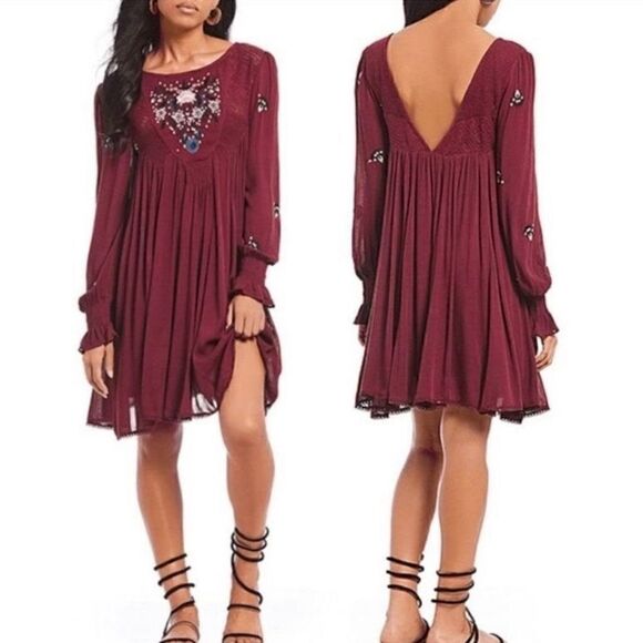 Free People Mohave Dress Crochet Embroidered Floral Boho Plum Women Small - Picture 1 of 10